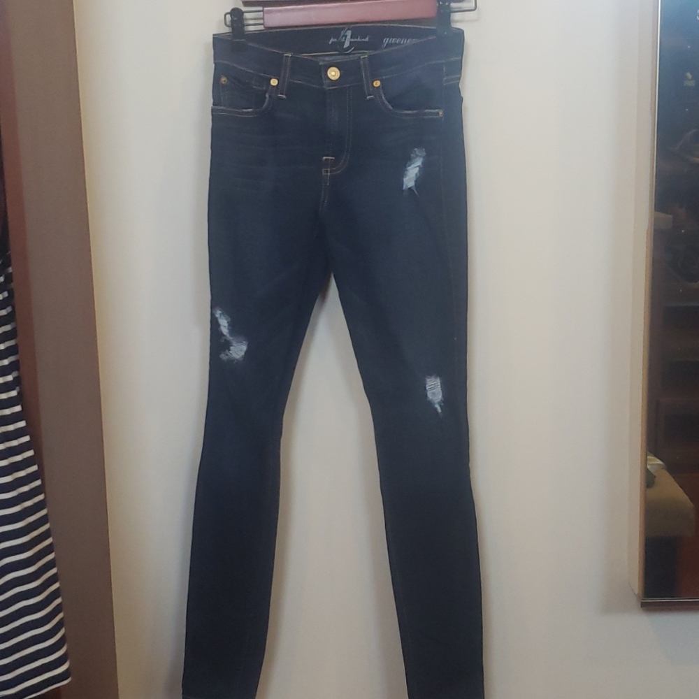 7 for all mankind dark wash distressed skinny Jean